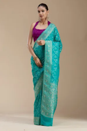 Rama Green Zariwork Georgette Silk_Saree