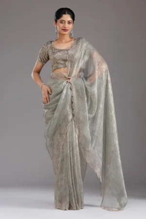 Grey Stonework (Gold) Tissue Saree