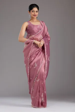 Onion Pink Aariwork Tissue Saree