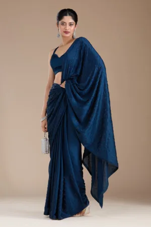 Navy Blue Stonework (Silver) Organza Saree