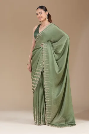 Mehendi Stonework (Gold) Chiffon Saree