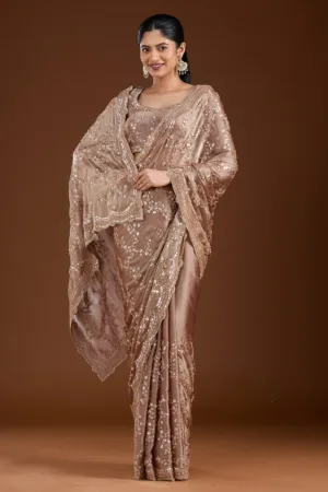 Light Brown Cutdana Tissue Saree