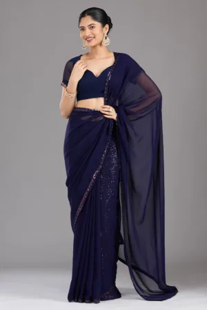 Royal Blue Sequins Georgette Saree