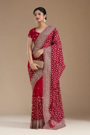 Rani Pink Zariwork (Gold) Georgette Saree