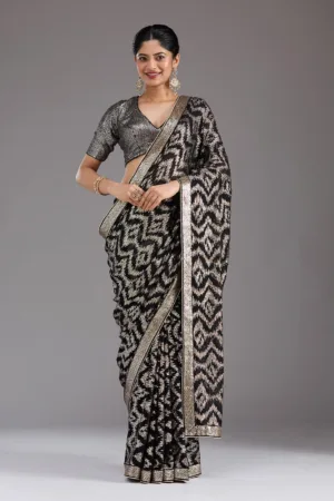 Black Sequins Georgette Saree