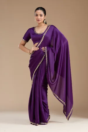 Purple Aariwork Satin Saree