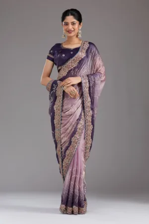 Purple Stonework (Gold) Tissue Saree