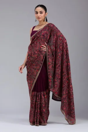 Wine Kashmiri Georgette Saree