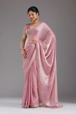 Onion Pink Sequins Organza Saree