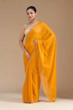 Yellow Stonework (Gold) Chiffon Saree