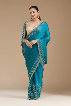 Blue Stonework (Gold) Chiffon Saree