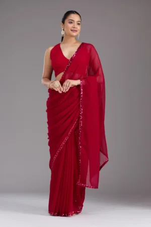 Maroon Sequins Georgette Saree