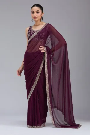 Purple Stonework (Gold) Georgette Saree