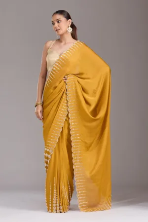 Mustard Stonework (Gold) Chiffon Saree
