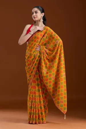 Mustard Stonework (Gold) Georgette Saree