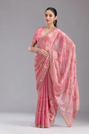Pink Cutdana Tissue Saree