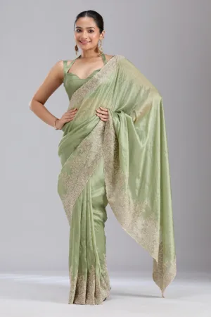 Mehandi Green Cording Tissue Saree
