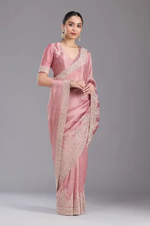 Onion Pink Cording Tissue Saree