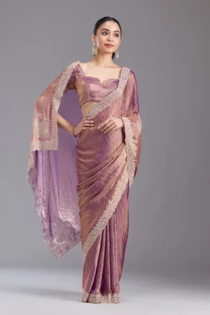 Dark Lavender Stonework (Gold) Tissue Saree
