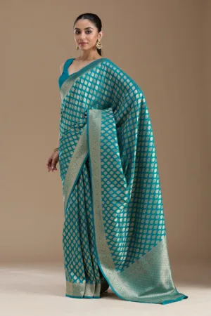 Turquoise Blue Zariwork Art Silk Saree