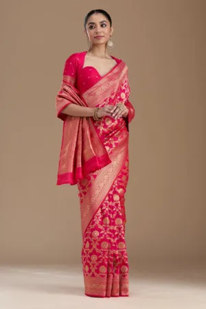 Rani Pink Zariwork Art Silk Saree