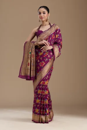 Wine Zariwork Art Silk Saree