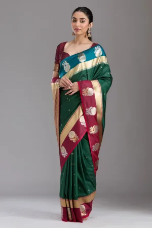 Bottle Green Zariwork Art Silk Saree
