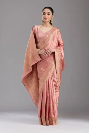 Onion Pink Zariwork Art Silk Saree