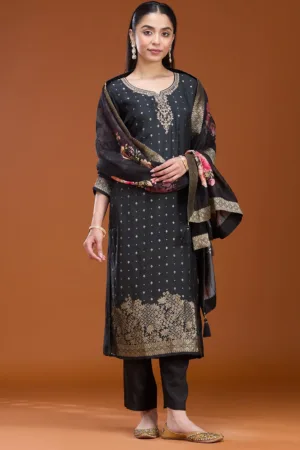 Black Sequins Dola Silk Readymade Salwar Suit