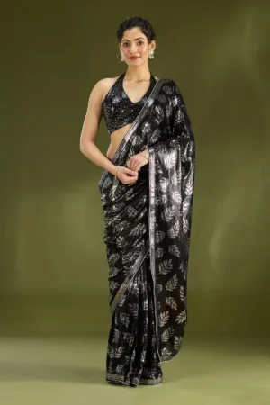 Black Sequins Georgette Saree