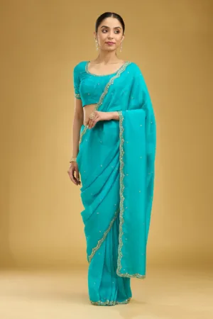 Blue Cutwork Tissue Saree