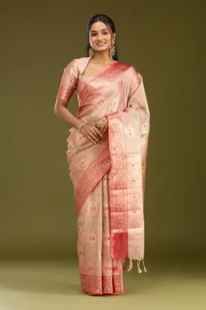Peach Zariwork (Gold) Tissue Silk Saree