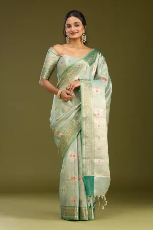 Sea Green Zariwork (Gold) Tissue Silk Saree