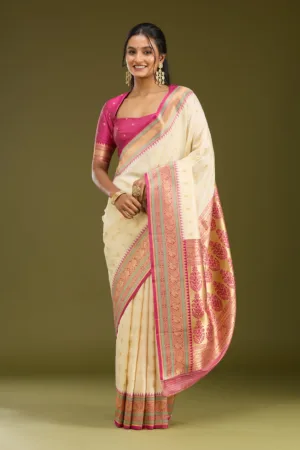 Off White Zariwork (Gold) Silk Saree