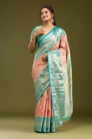 Orange Zariwork (Gold) Silk Saree