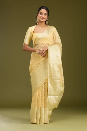 Beige Zariwork (Gold) Silk Saree