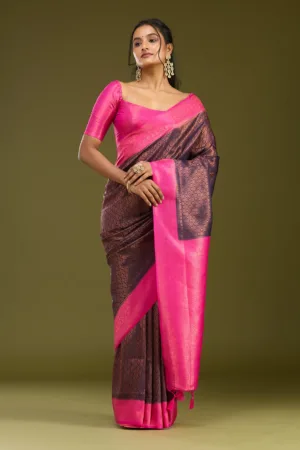 Navy Blue Zariwork (Gold) Silk Saree